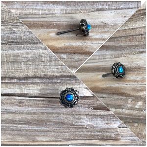 Blue Opal Antique Gold Plated Nose Ring Stud